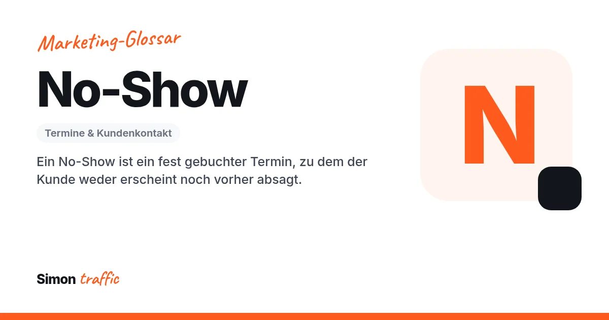 No-Show einfach erklärt: Ein No-Show ist ein fest gebuchter Termin, zu dem der Kunde weder erscheint noch vorher absagt.