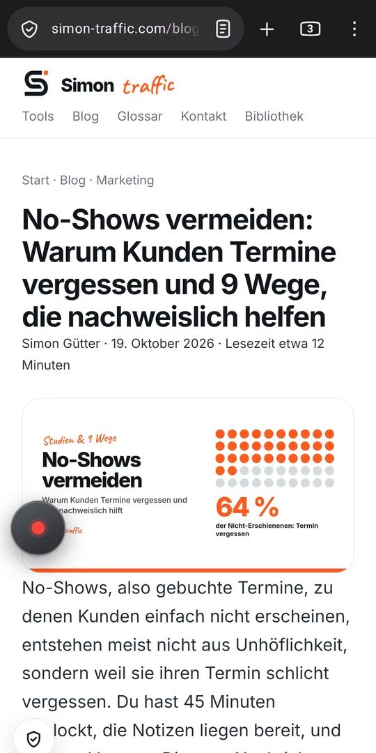 Rec-Bubble Screenshot: Der Knopf auf jeder Website