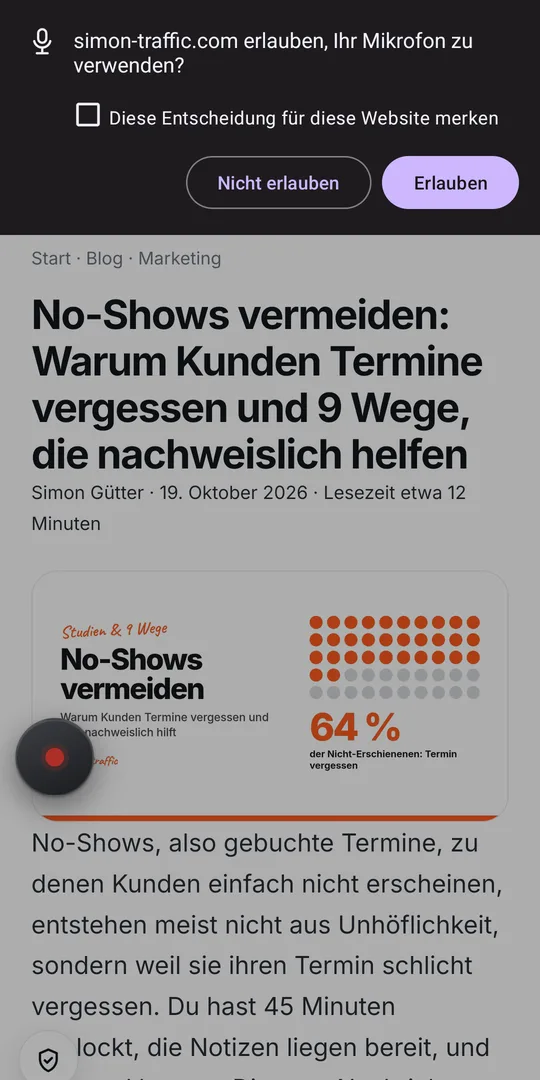 Rec-Bubble Screenshot: Einmal das Mikrofon erlauben