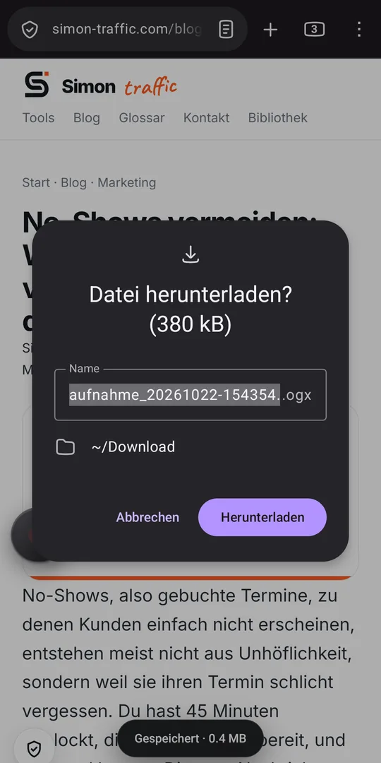 Rec-Bubble Screenshot: Lang drücken, speichern